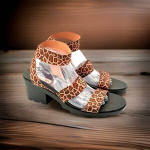 Steve Madden Haidar Cheetah Platform Chunky Lug Sole Block Heel Sandals size 11
